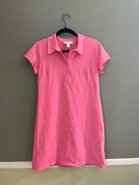 Talbots Petites Small Pink Palm Tree Polo Cotton Mini Dress Short Sleeve Button
